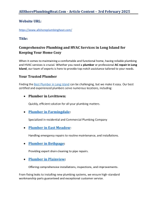 Comprehensive Plumbing and HVAC Services in Long Island for Keeping Your Home Co