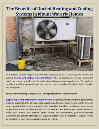 The Benefits of Ducted Heating and Cooling Systems in Mount Waverly Homes