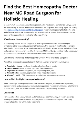 homeopathy doctor near MG road gurgaon