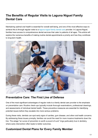 The Benefits of Regular Visits to Laguna Niguel Family Dental Care