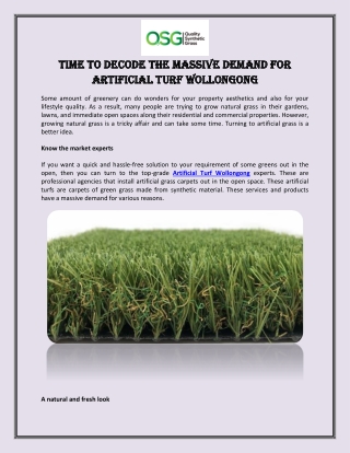 Time to Decode the Massive Demand for Artificial Turf Wollongong