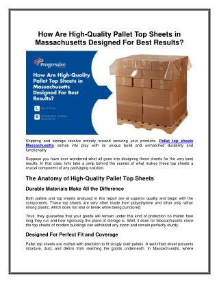How Are High-Quality Pallet Top Sheets in Massachusetts Designed For Best Results