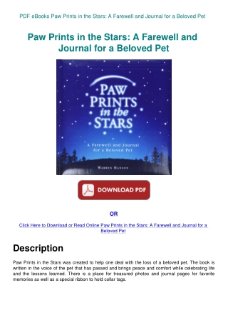 PDF eBooks Paw Prints in the Stars A Farewell and Journal for a Beloved Pet