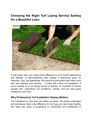 Choosing the Right Turf Laying Service Sydney for a Beautiful Lawn