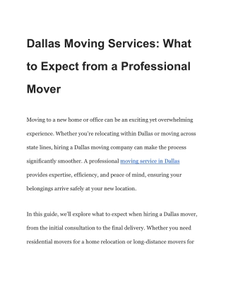 Dallas Moving Services_ What to Expect from a Professional Mover
