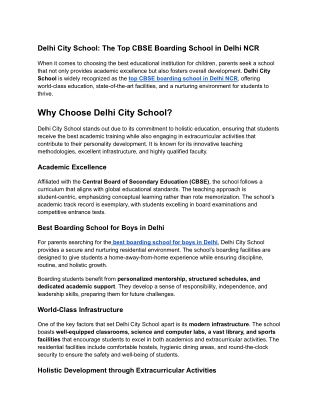 Delhi City School_ The Top CBSE Boarding School in Delhi NCR(article)