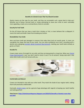 Benefits of a Dental Crown That You Should Consider