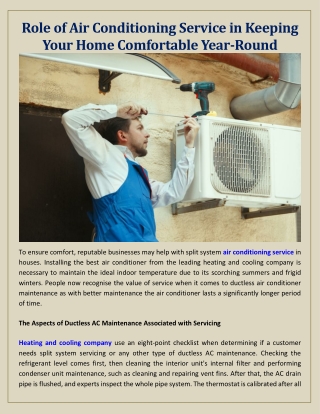 Role of Air Conditioning Service in Keeping Your Home Comfortable Year-Round