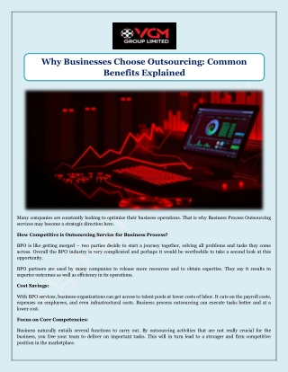 Why Businesses Choose Outsourcing Common Benefits Explained
