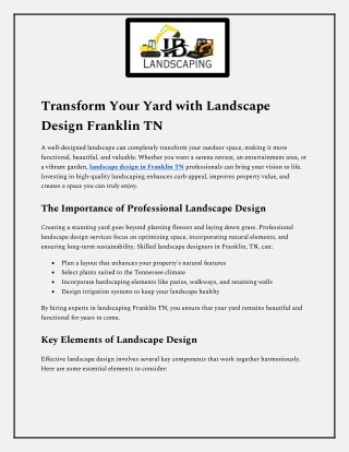 Transform Your Yard with Landscape Design Franklin TN