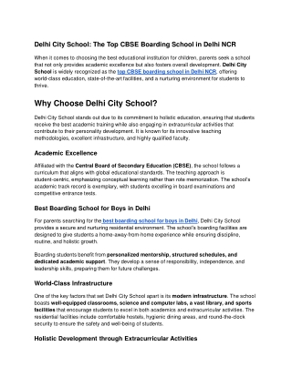 Delhi City School_ The Top CBSE Boarding School in Delhi NCR(article)