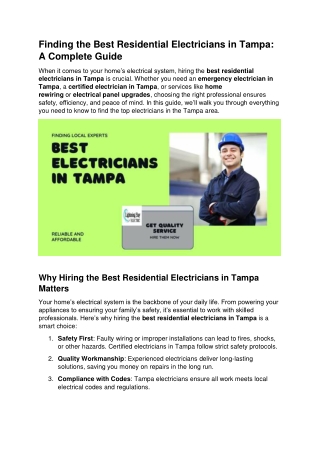 Finding the Best Residential Electricians in Tampa