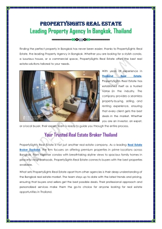 Leading Property Agency In Bangkok Thailand