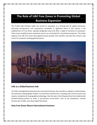 The Role of UAE Free Zones in Promoting Global Business Expansion