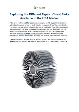 Exploring the Different Types of Heat Sinks Available in the USA Market