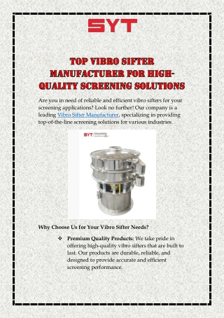 Top Vibro Sifter Manufacturer for High-Quality Screening Solutions