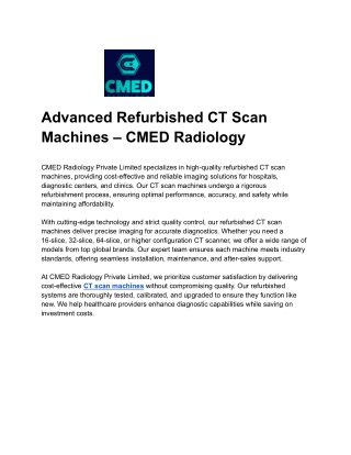Advanced Refurbished CT Scan Machines – CMED Radiology