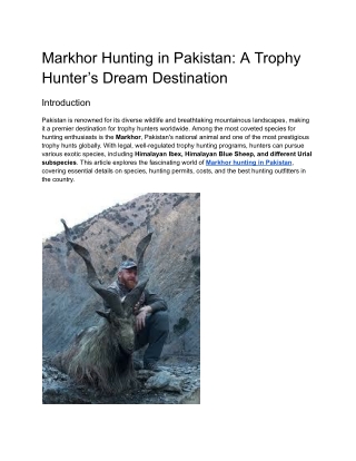 Markhor Hunting in Pakistan_ A Trophy Hunter’s Dream Destination