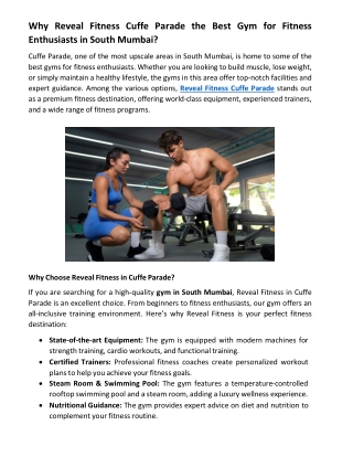 Why Reveal Fitness Cuffe Parade the Best Gym for Fitness Enthusiast South Mumbai