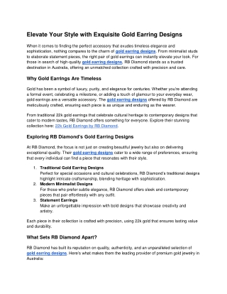 Gold Earrings – Timeless Beauty by RB Diamond Australia