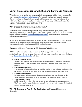 Diamond Earrings – Unparalleled Brilliance by RB Diamond Australia