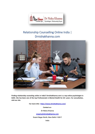 Relationship Counselling Online India | Drnishakhanna.com