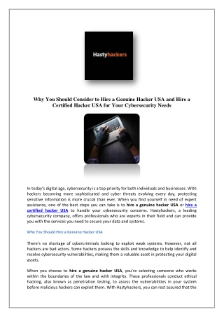 Genuine Hackers For Hire USA | Hastyhackers