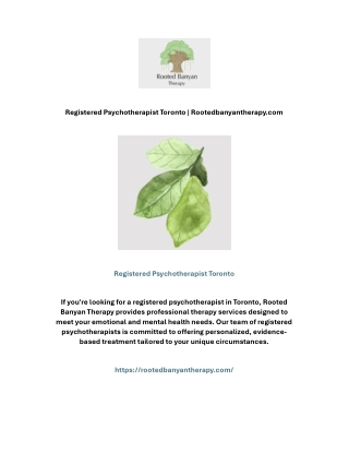 Registered Psychotherapist Toronto | Rootedbanyantherapy.com