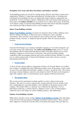 Strengthen Your Team with These Fun Indoor and Outdoor Activities