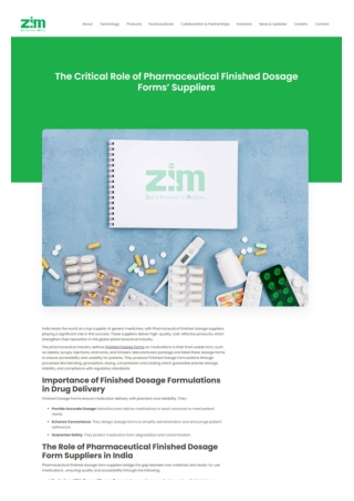 The Critical Role of Pharmaceutical Finished Dosage Forms Suppliers | ZIM Labs
