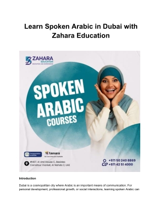 Learn Spoken Arabic in Dubai with  Zahara Education