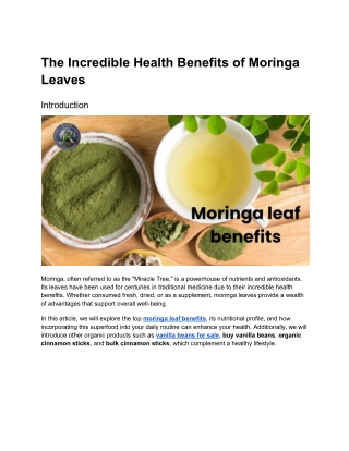 The Incredible Health Benefits of Moringa Leaves: A Superfood for Wellness