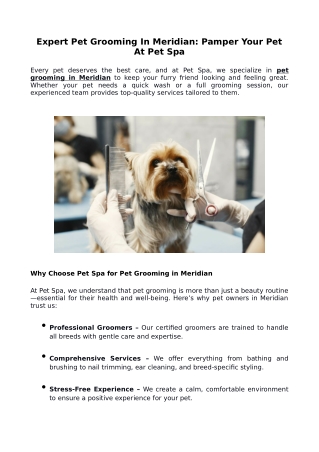 Expert Pet Grooming In Meridian: Pamper Your Pet At Pet Spa
