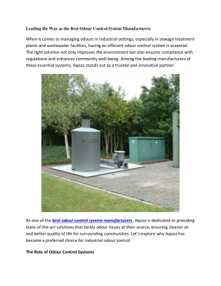 Leading the Way as the Best Odour Control System Manufacturers