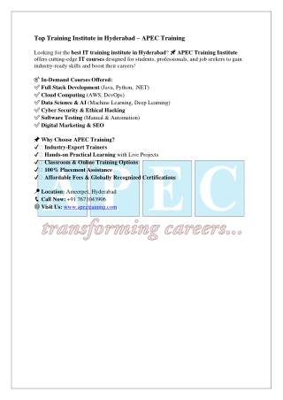 Training Institute in Hyderabad