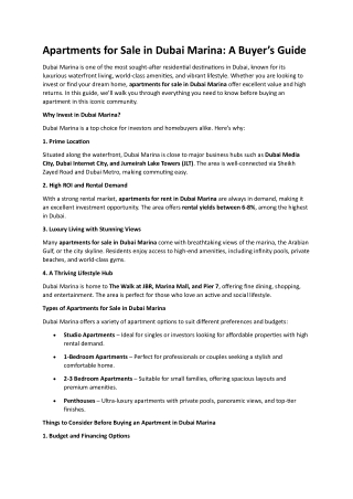 Apartments for Sale in Dubai Marina