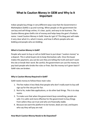 What Is Caution Money in GEM and Why Is It Important
