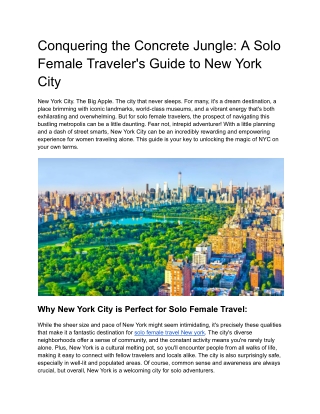 A Solo Female Traveler's Guide to New York City
