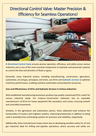 Directional Control Valve Master Precision & Efficiency for Seamless Operations!
