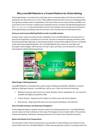 Why Lotus365 Website is a Trusted Platform for Online Betting