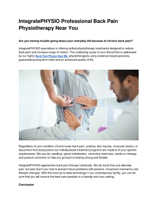IntegratePHYSIO Professional Back Pain Physiotherapy Near You