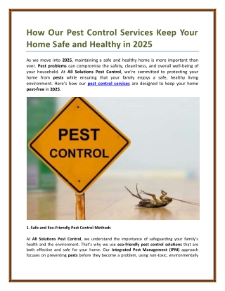How Our Pest Control Services Keep Your Home Safe and Healthy