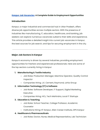 Kanpur Job Vacancies