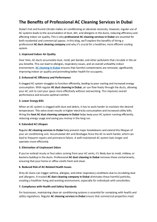 The Benefits of Professional AC Cleaning Services in Dubai