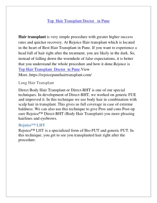 Top  Hair Transplant Doctor   in Pune