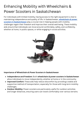 Enhancing Mobility with Wheelchairs & Power Scooters in Saskatchewan