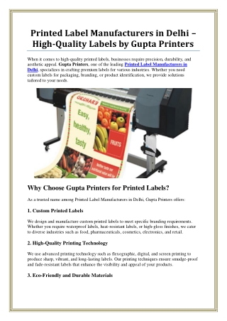 Printed Label Manufacturers in Delhi - Gupta Printers