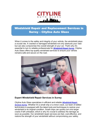 Quality Windshield Replacement Surrey for Safety First