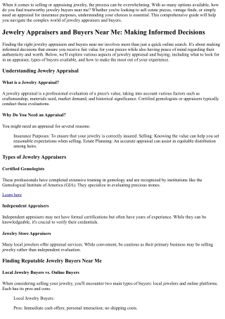 Jewelry Appraisers and Buyers Near Me: Making Informed Decisions