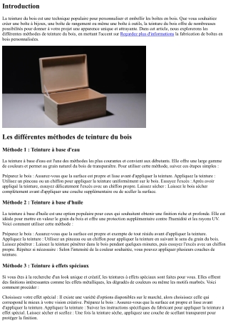 Les différentes méthodes de teinture du bois pour personnaliser votre boîte